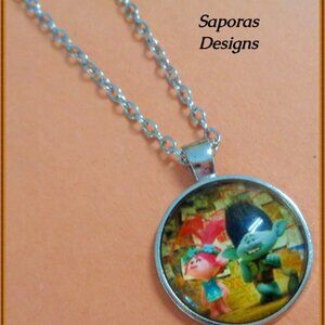 Poppy And Branch The Troll Movie Character Theme Necklace Unisex Silver Tone